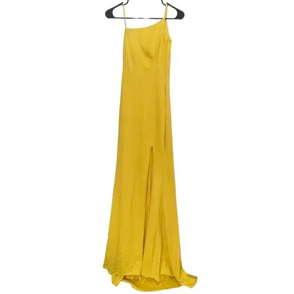 La Femme One-Shoulder Yellow Slit Jersey Gown Size 00 - Picture 3 of 6
